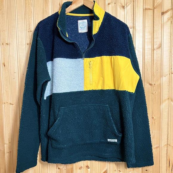 Black Jack 1999 Pullover Sherpa Style 1/4 Zip Sweatshirt Jacket Color block Sz L - Picture 1 of 10